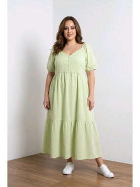 Rebdolls Sage Green Check Tiered Maxi Dress 5X NWT